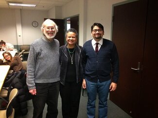 Drs. Al Kagan, Merle Bowen, and Vasabjit Banerjee at CAS brown bag lecture series, spring 2014.