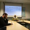 Dr. Mohamed Diagayeté (right)prepares for the first CAS fall 2016 brown bag while Professor Mauro Nobili (left) takes notes